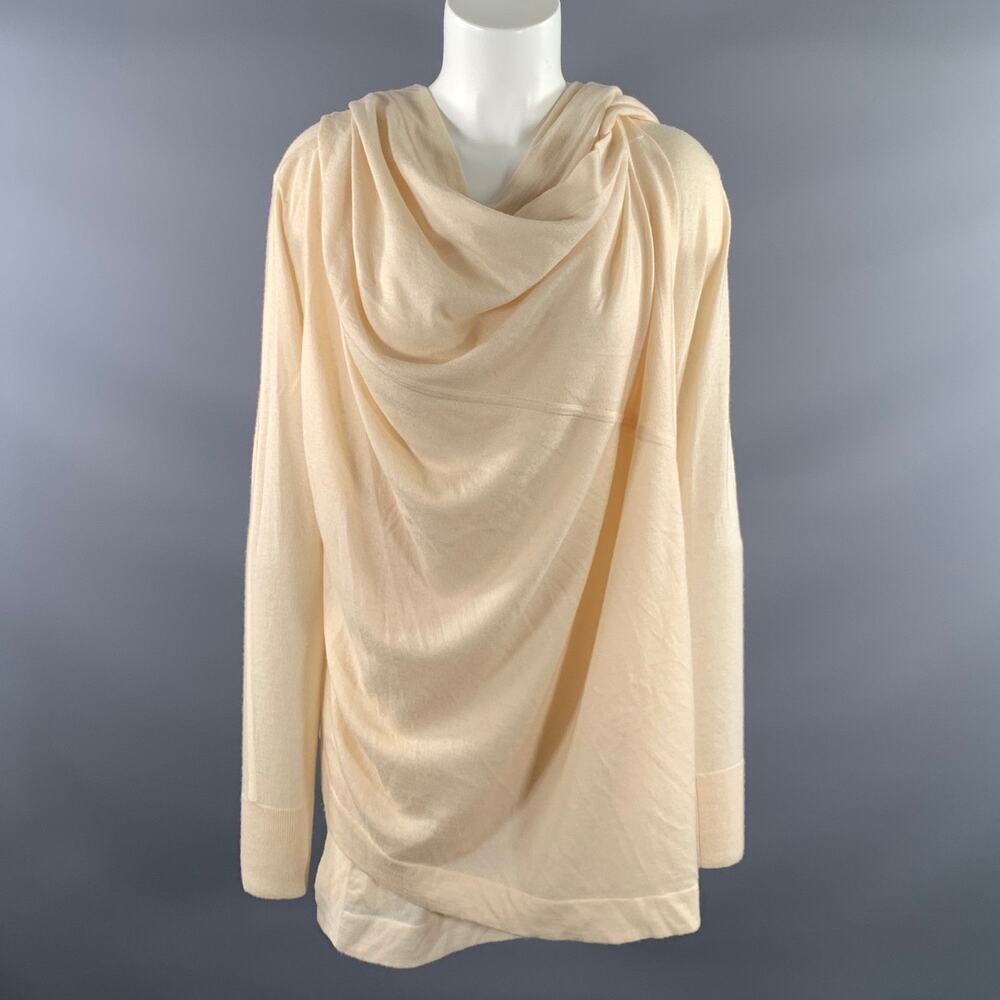 DONNA KARAN Size M Cream Knit Hooded Cardigan Womens